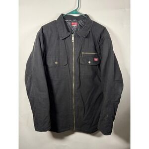 Wrangler Black Canvas Work Jacket Mens Size Med Quilted Lined Full‎ Zip Pockets